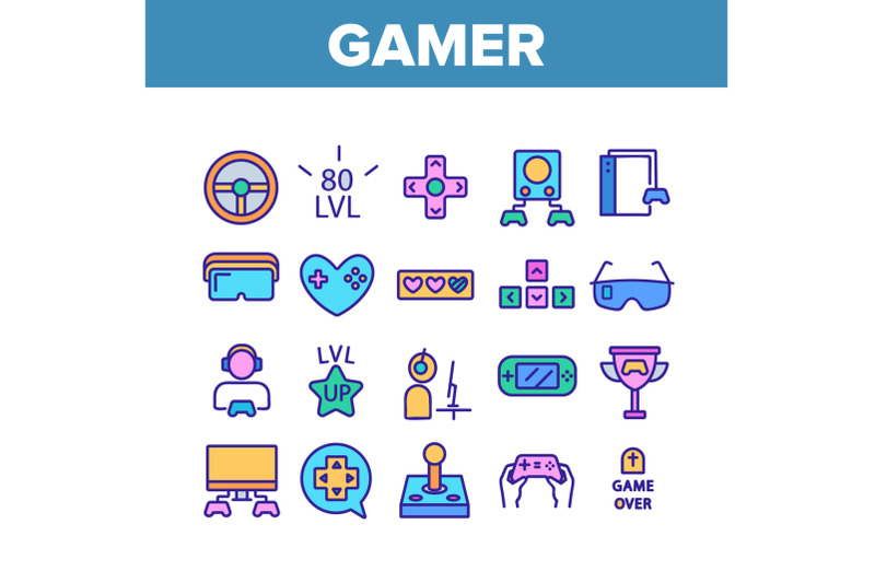 gamer-device-collection-elements-icons-set-vector