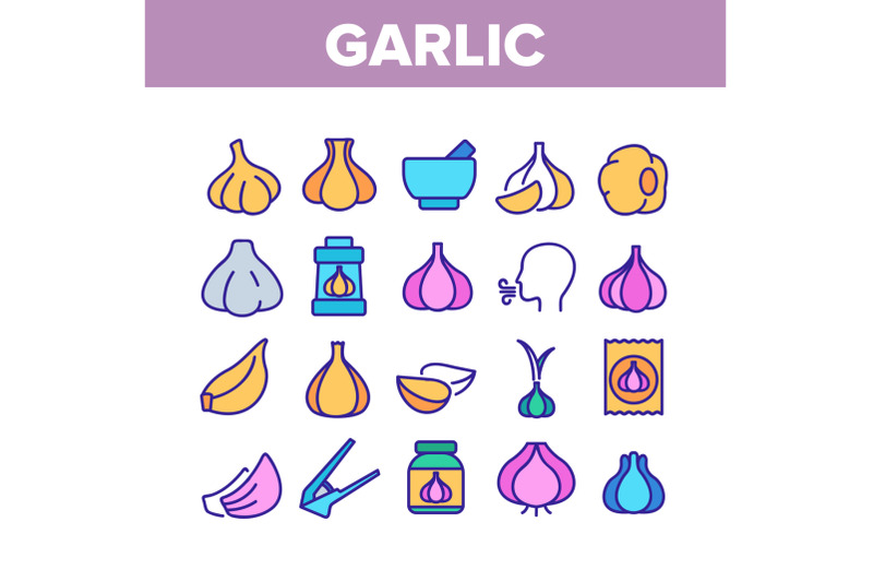garlic-spicy-vegetable-collection-icons-set-vector