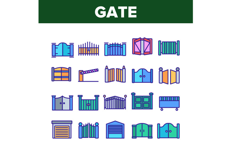 gate-entrance-tool-collection-icons-set-vector