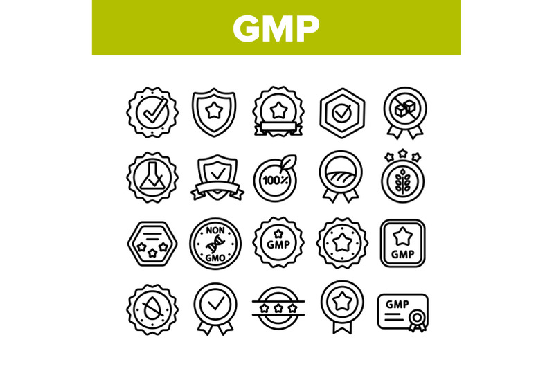 gmp-certified-mark-collection-icons-set-vector