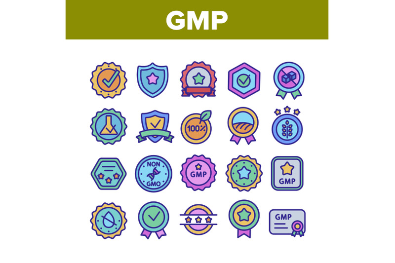 gmp-certified-mark-collection-icons-set-vector