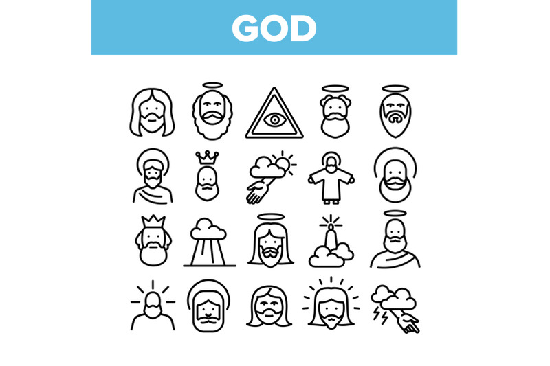 god-christian-religion-collection-icons-set-vector