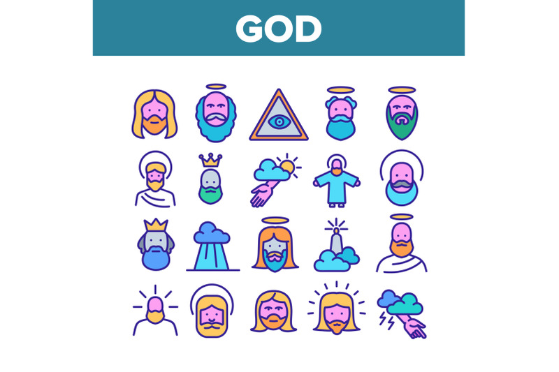 god-christian-religion-collection-icons-set-vector