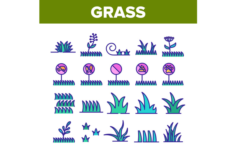 grass-meadow-plant-collection-icons-set-vector