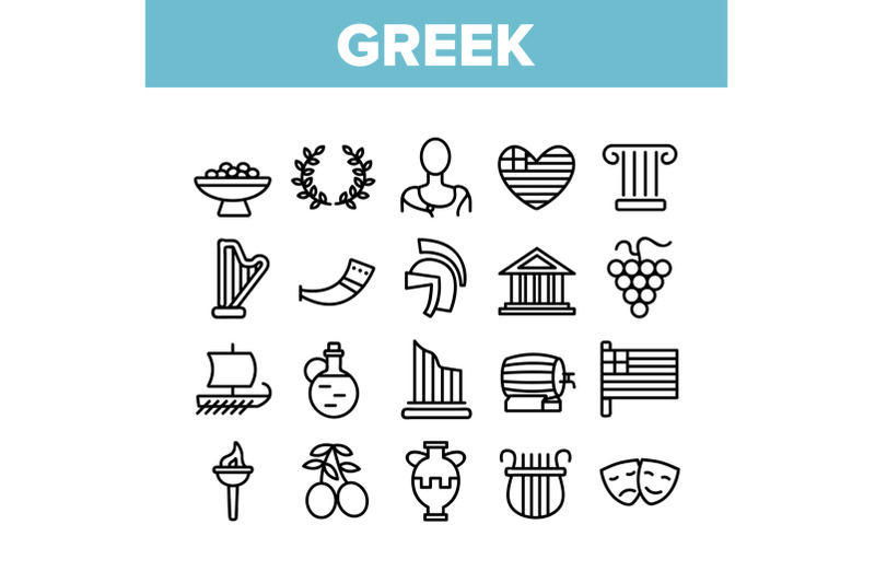 greek-country-nation-cultural-icons-set-vector