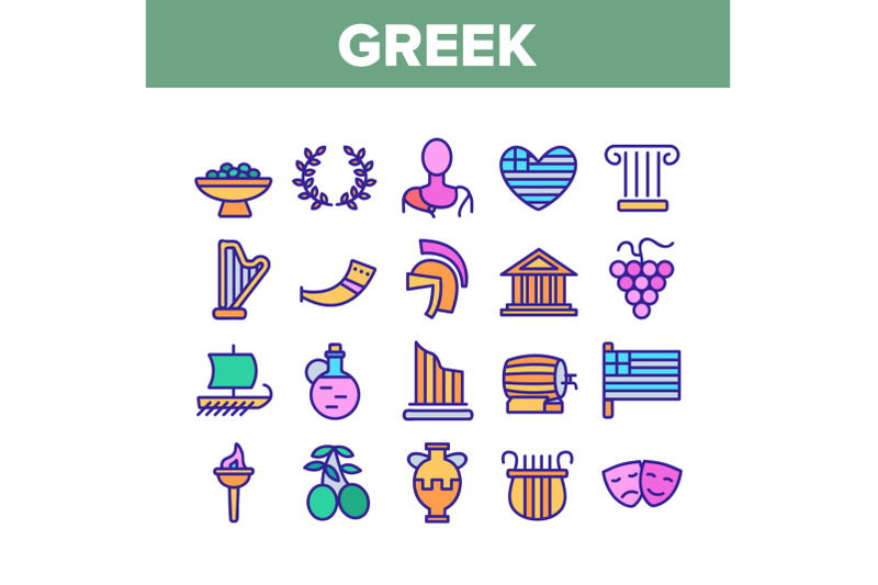 greek-country-nation-cultural-icons-set-vector