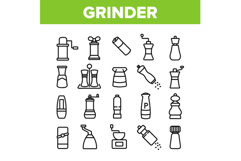 grinder-pepper-salt-collection-icons-set-vector