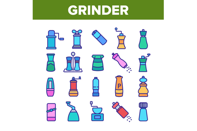 grinder-pepper-salt-collection-icons-set-vector