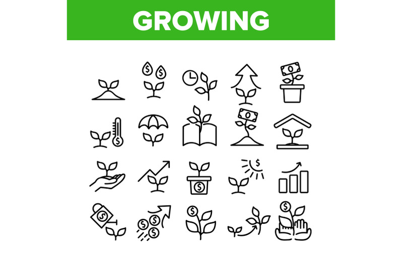 growing-money-plant-collection-icons-set-vector