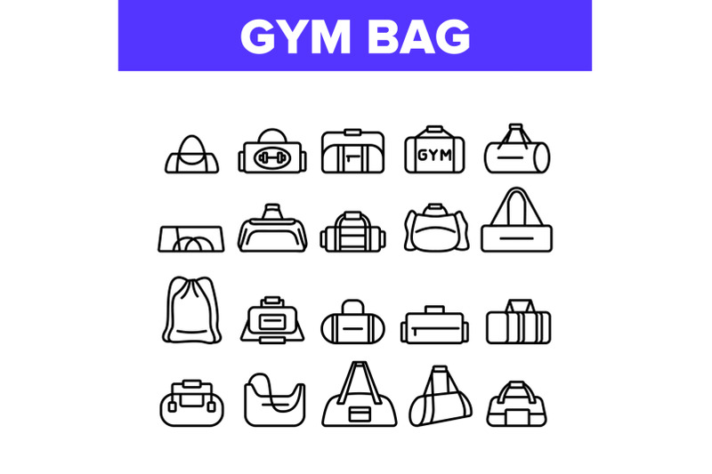 gym-bag-accessory-collection-icons-set-vector