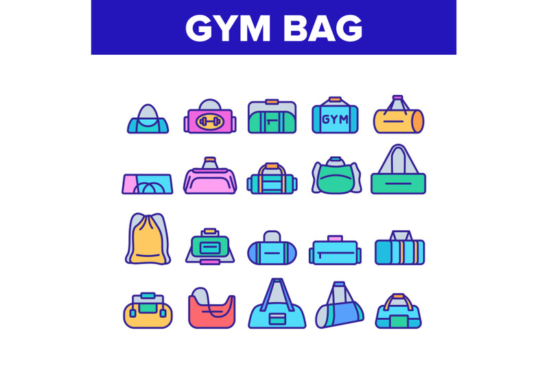gym-bag-accessory-collection-icons-set-vector