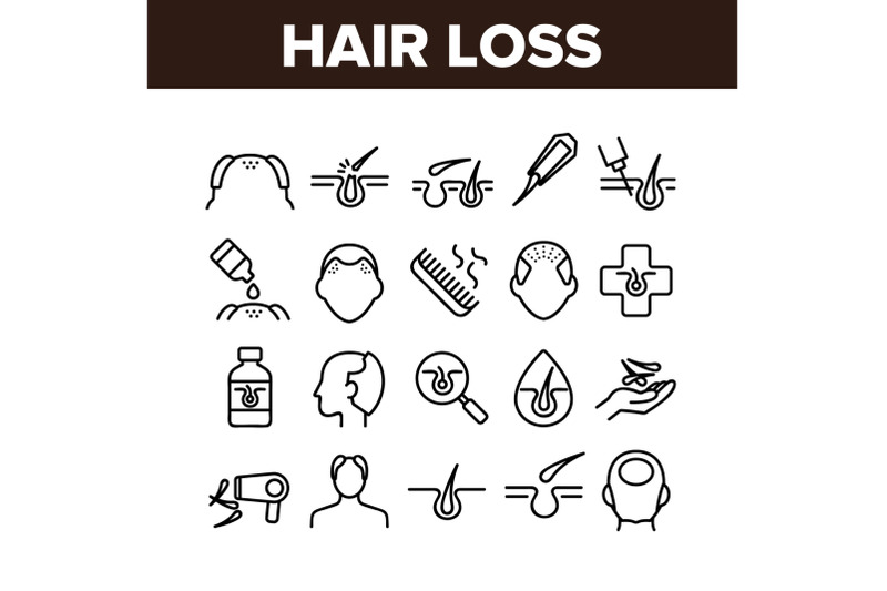 hair-loss-collection-elements-icons-set-vector