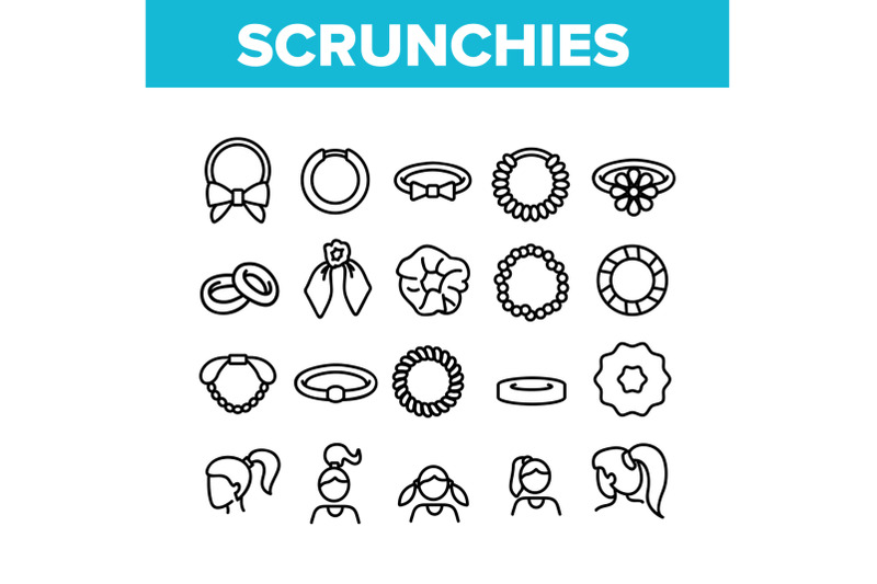 hair-scrunchies-bands-collection-icons-set-vector