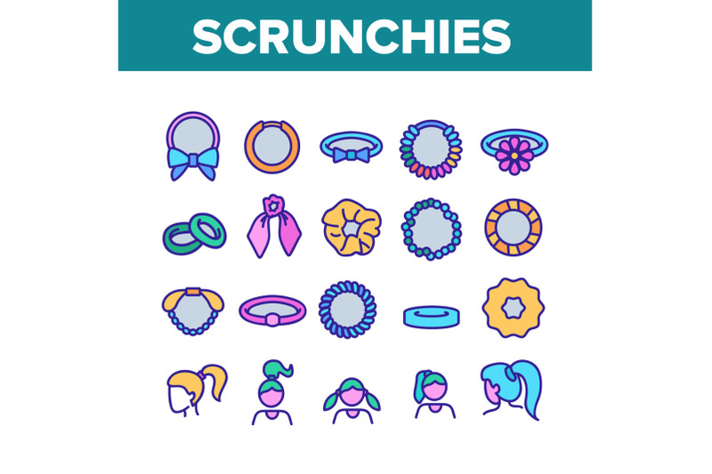 hair-scrunchies-bands-collection-icons-set-vector