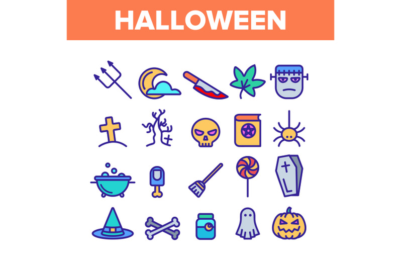 color-different-halloween-icons-set-vector