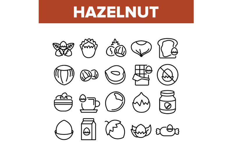 hazelnut-organic-food-collection-icons-set-vector