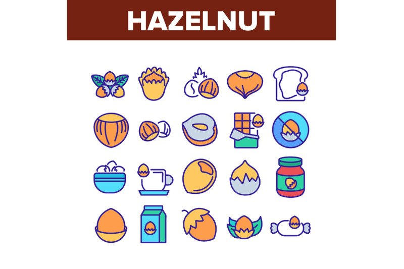 hazelnut-organic-food-collection-icons-set-vector