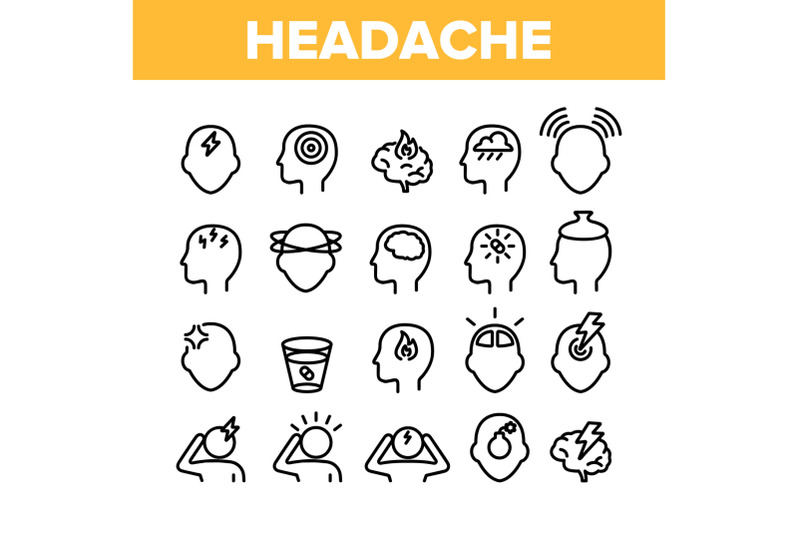 collection-headache-elements-icons-set-vector