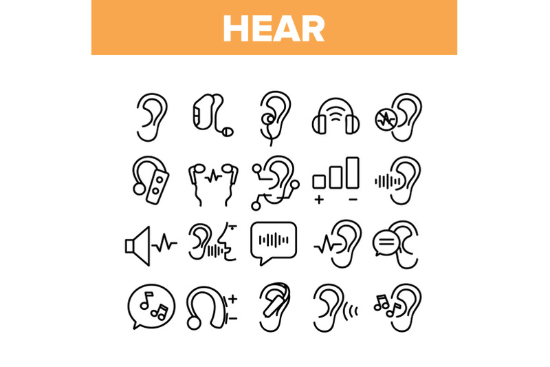 hear-sound-aid-tool-collection-icons-set-vector