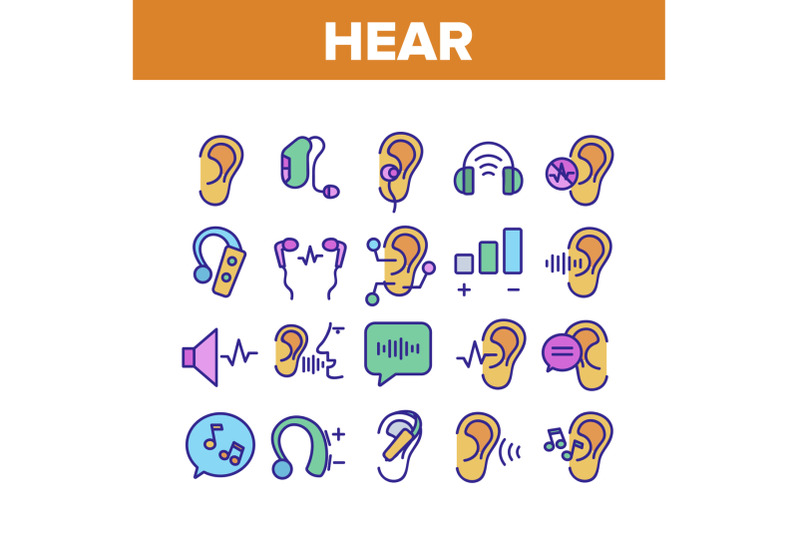 hear-sound-aid-tool-collection-icons-set-vector