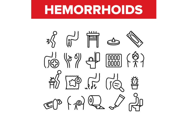 hemorrhoids-disease-collection-icons-set-vector