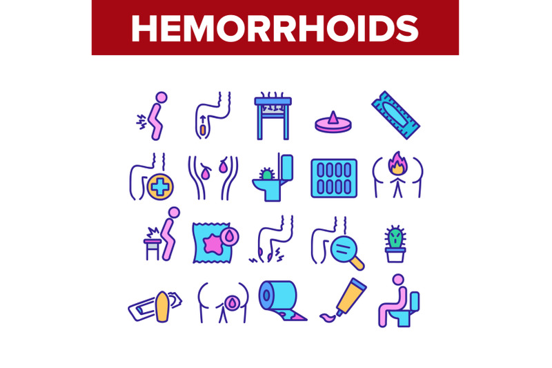 hemorrhoids-disease-collection-icons-set-vector