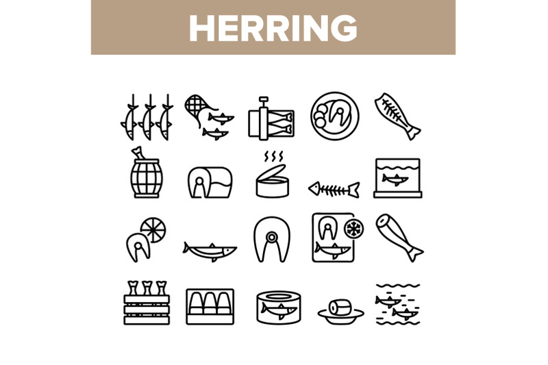 herring-marine-fish-collection-icons-set-vector