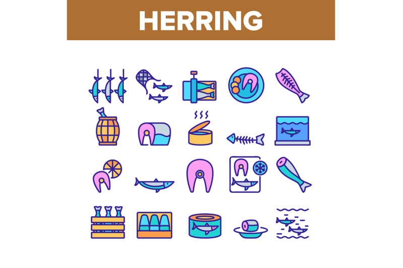 herring-marine-fish-collection-icons-set-vector