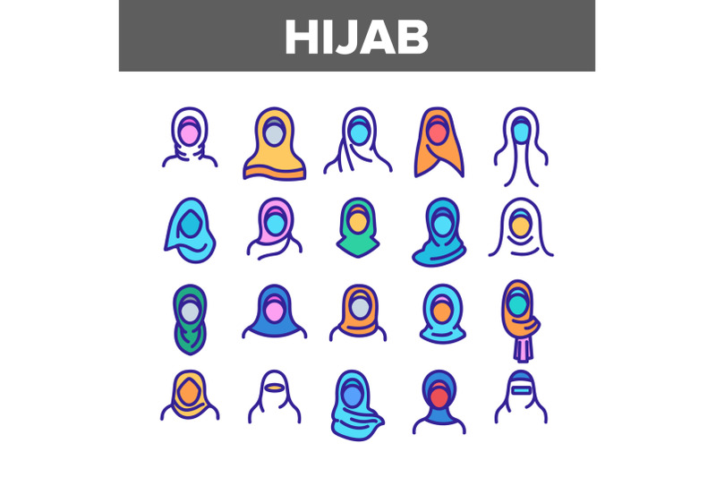 hijab-collection-muslim-elements-icons-set-vector