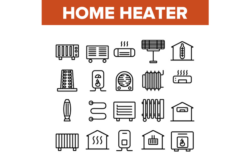 home-heater-collection-elements-icons-set-vector