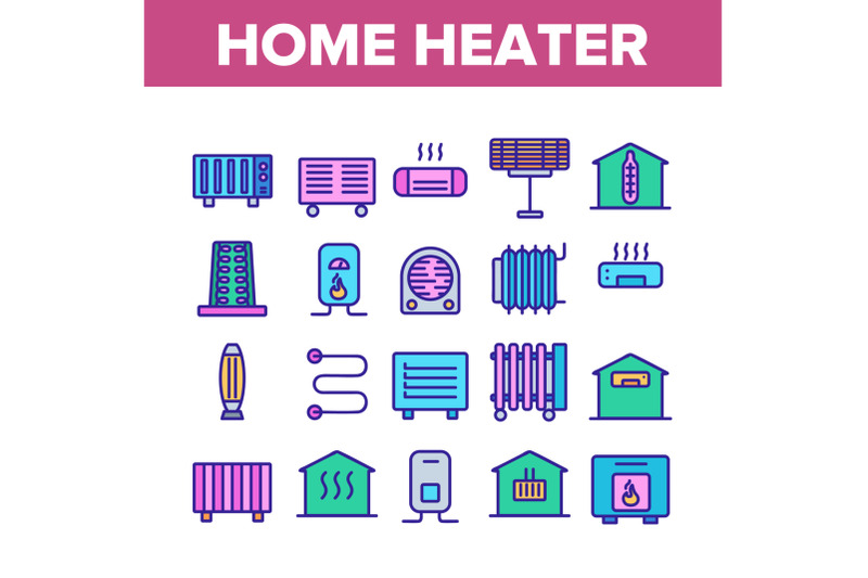 home-heater-collection-elements-icons-set-vector