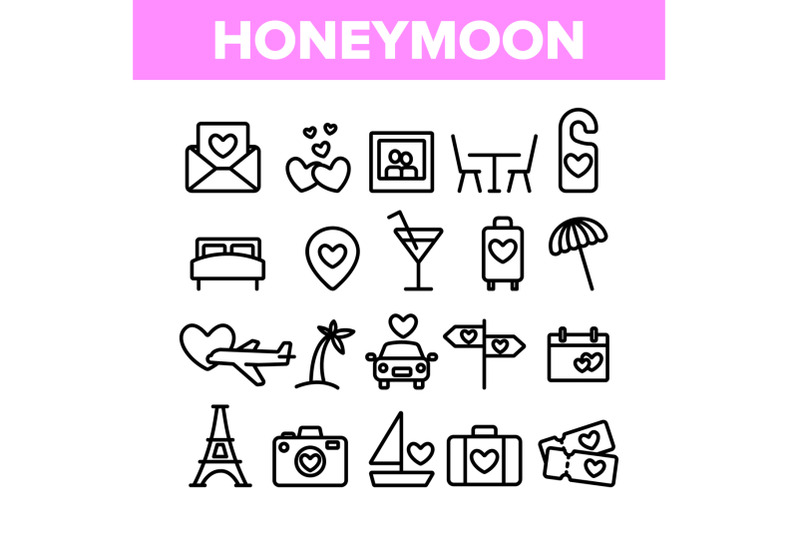 collection-honeymoon-elements-icons-set-vector