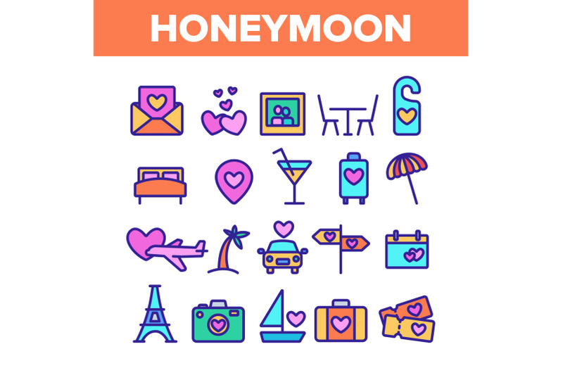color-honeymoon-elements-icons-set-vector