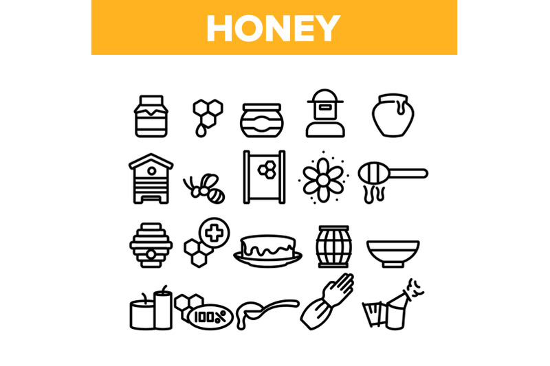 honey-product-collection-elements-icons-set-vector