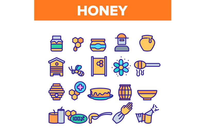 honey-product-collection-elements-icons-set-vector