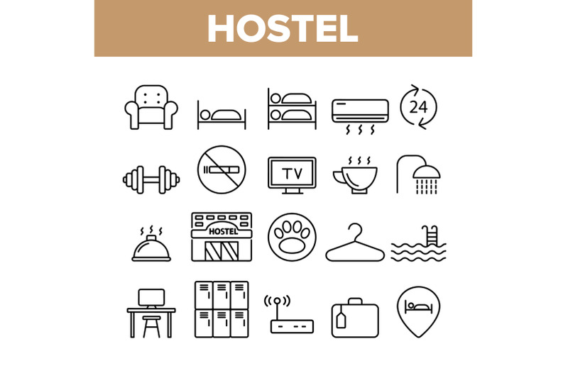 hostel-tourist-accommodation-vector-linear-icons-set