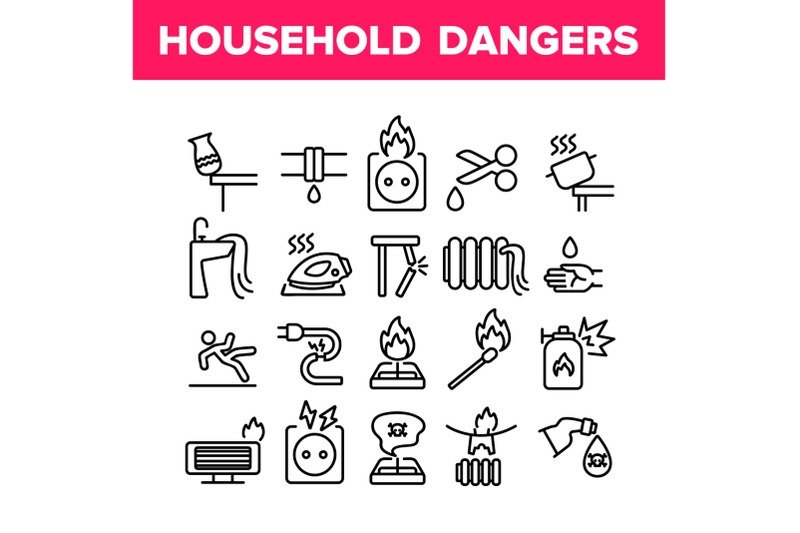 household-dangers-collection-icons-set-vector