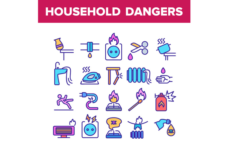 household-dangers-collection-icons-set-vector