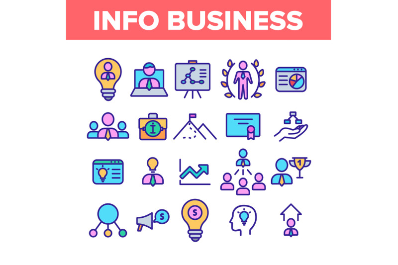 info-business-collection-elements-icons-color-set-vector