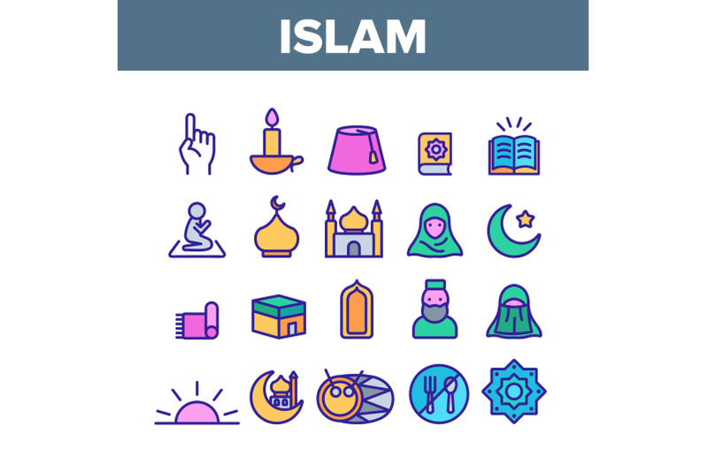 islam-religion-arab-color-icons-set-vector