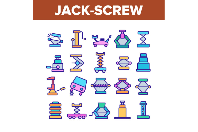 jack-screw-equipment-collection-icons-set-vector