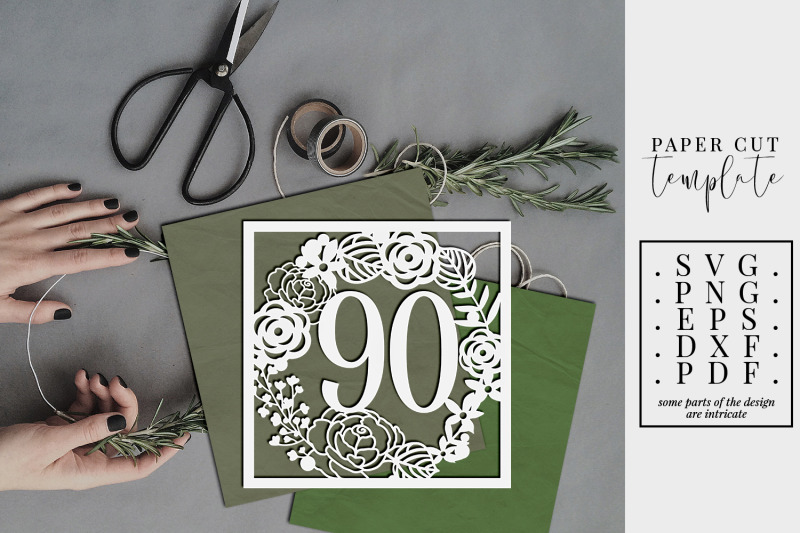 90-birthday-square-papercut-template-90th-birthday-svg-pdf