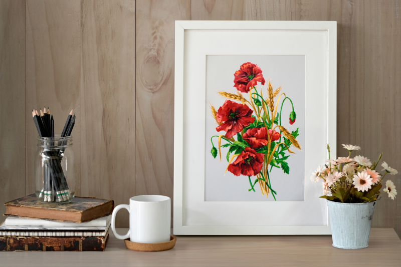 bouquet-of-quot-poppies-and-grain-quot-vintage-plant-poppy-deco
