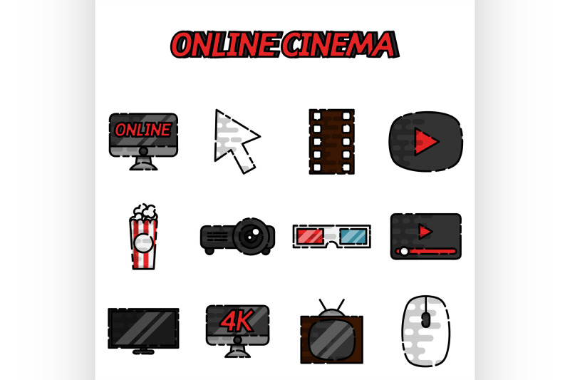 online-cinema-flat-icons-set