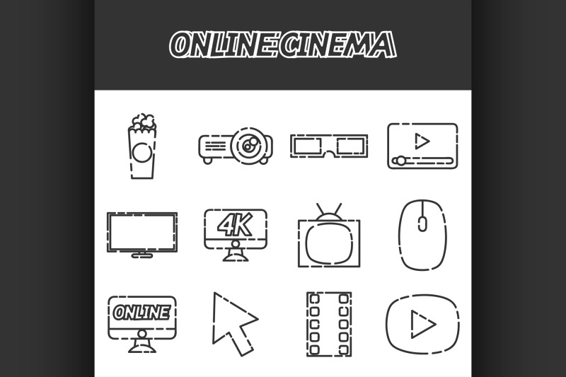 online-cinema-flat-icons-set