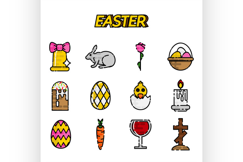 easter-flat-styled-icons-set-over-white