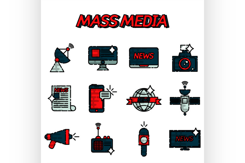 mass-media-flat-icons-set