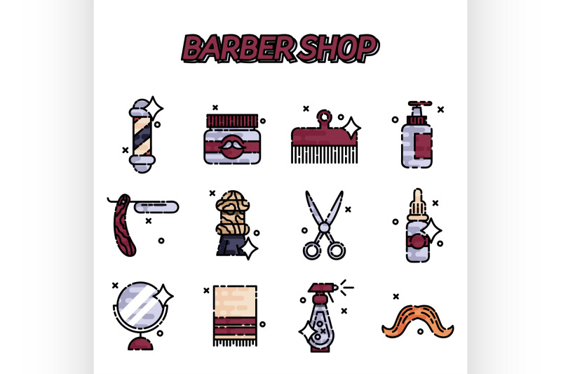 barber-shop-flat-icons-set