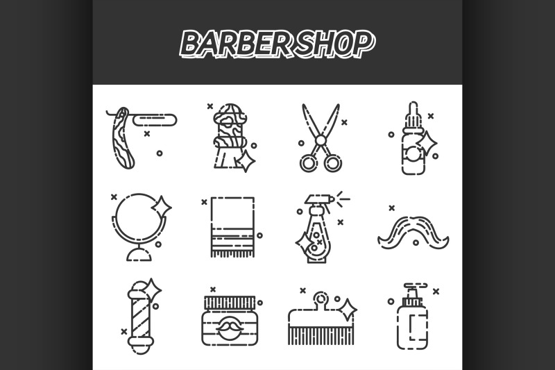 barber-shop-flat-icons-set