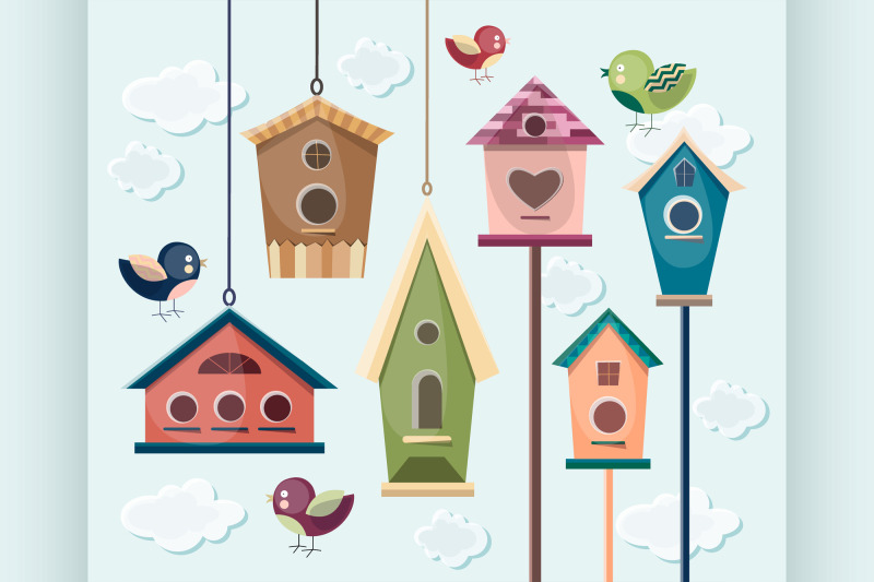 collection-of-colorful-birds-and-birdhouses